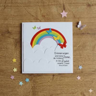 Handgefertigte Trauerkarte Regenbogen für Sternenkinder – Unikat aus der Manufaktur Karla, 15 x 15 cm, inkl. Umschlag