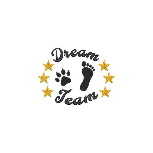 Stickdatei Dreamteam 3 2 Größen Maschinenstickerei Tiere Hunde Pfoten  , 10x10 u.13x18 cm Rahmen Dream Team Hand Herz Pfote Hund