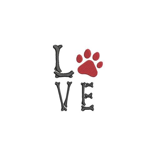 Stickdatei Love Pfote Maschinenstickerei Text Spruch Tiere Hunde Katzen Knochen Schrift 10x10 Rahmen
