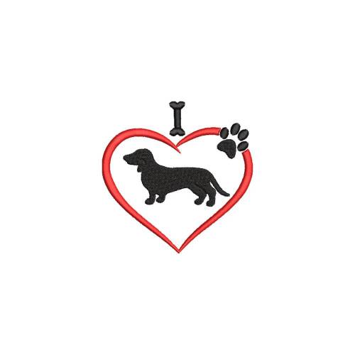 Stickdatei Dackel Herz Pfote 2 Größen Maschinenstickerei Tiere Dachshund Hund Krallen Pfote 13x18,10x10  Rahmen