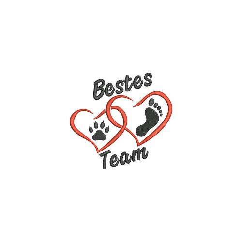 Stickdatei Bestes Team Herz Pfote Fuss 13x18 Rahmen Maschinenstickerei Text Spruch Tiere Hunde Krallen Fellnase