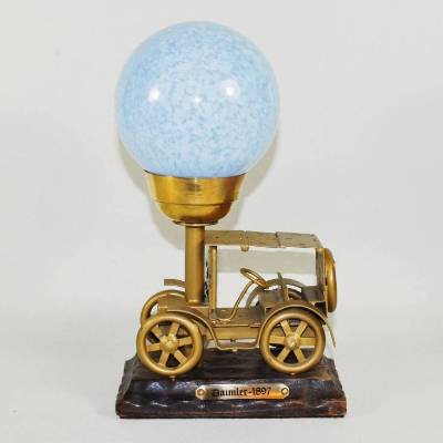 kleine Auto Tischleuchte Unikat Vintage Nachtlicht 24 cm Modellauto Retro Upcycling blau gold braun
