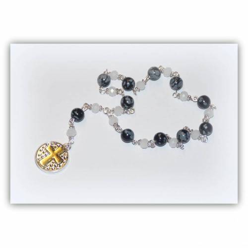 moderner Rosenkranz mit Schneeflocken Obsidian