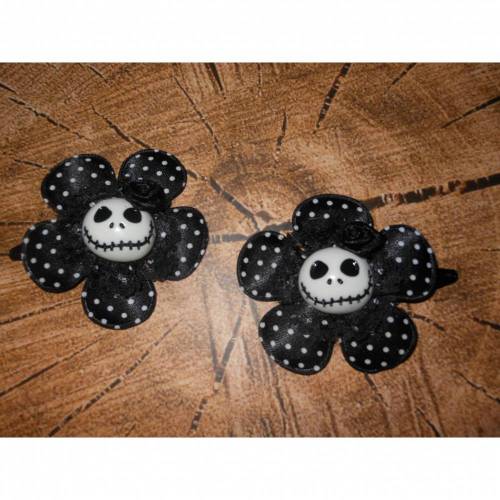1 Paar Skull  Blume Stoff polka dots Totenkopf ,Haarspange , Punkte, 