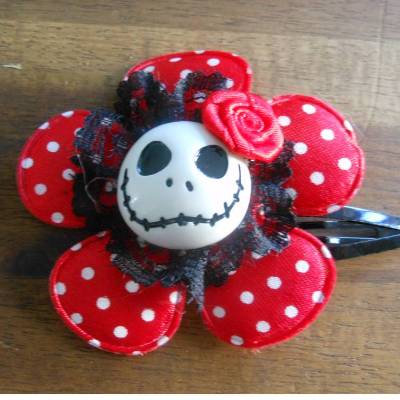 Skull  Blume Stoff polka dots Totenkopf ,Haarspange , Punkte, 