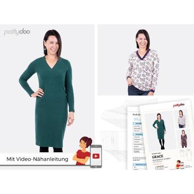 Papierschnittmuster  Grace Shirt + Kleid  by pattydoo  Gr 32- 54 (1 Stück/11,- €)