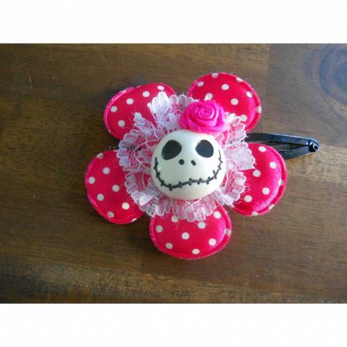 Skull  Blume Stoff polka dots Totenkopf ,Haarspange , Punkte, pink 