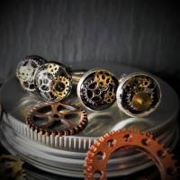 Steampunk Manschettenknöpfe versilbert – Handgefertigte Unikate mit Uhrenteilen für Herren
