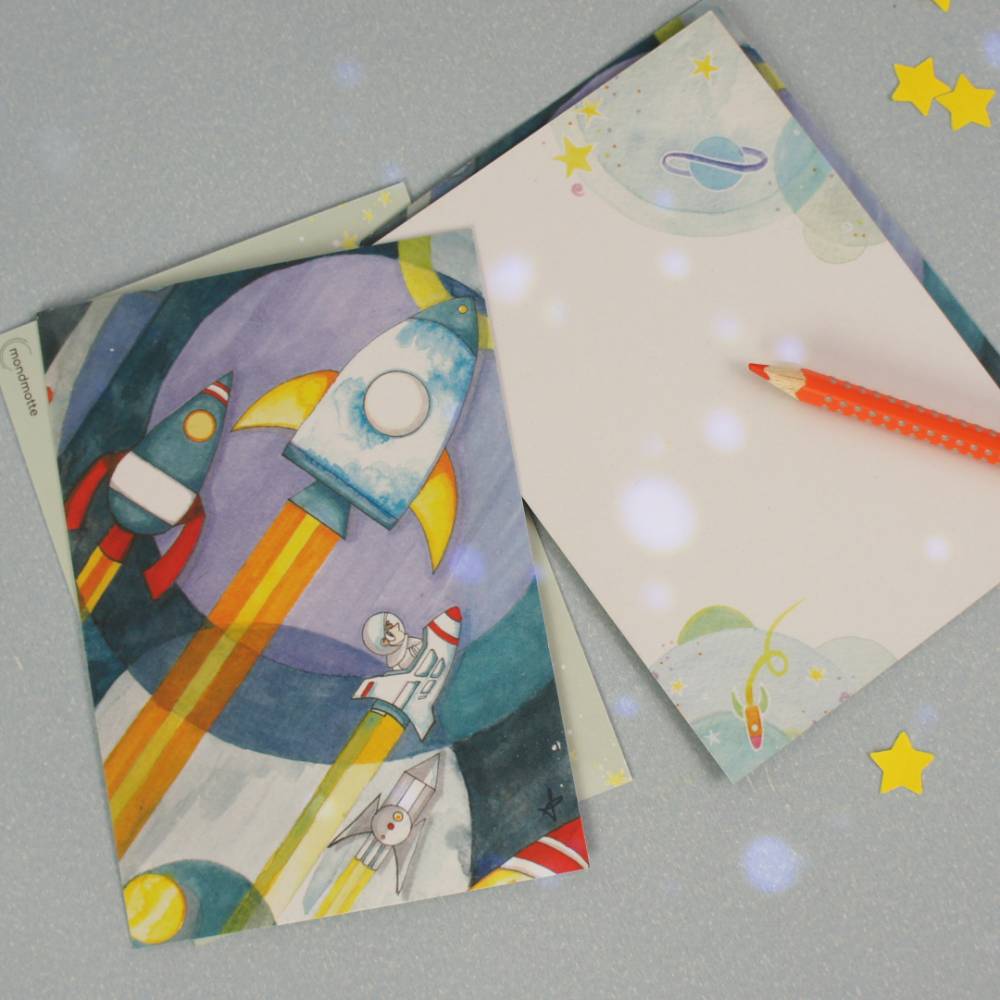 Postkarte Raketen und Astronaut Bild 1