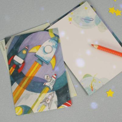 Postkarte Raketen und Astronaut
