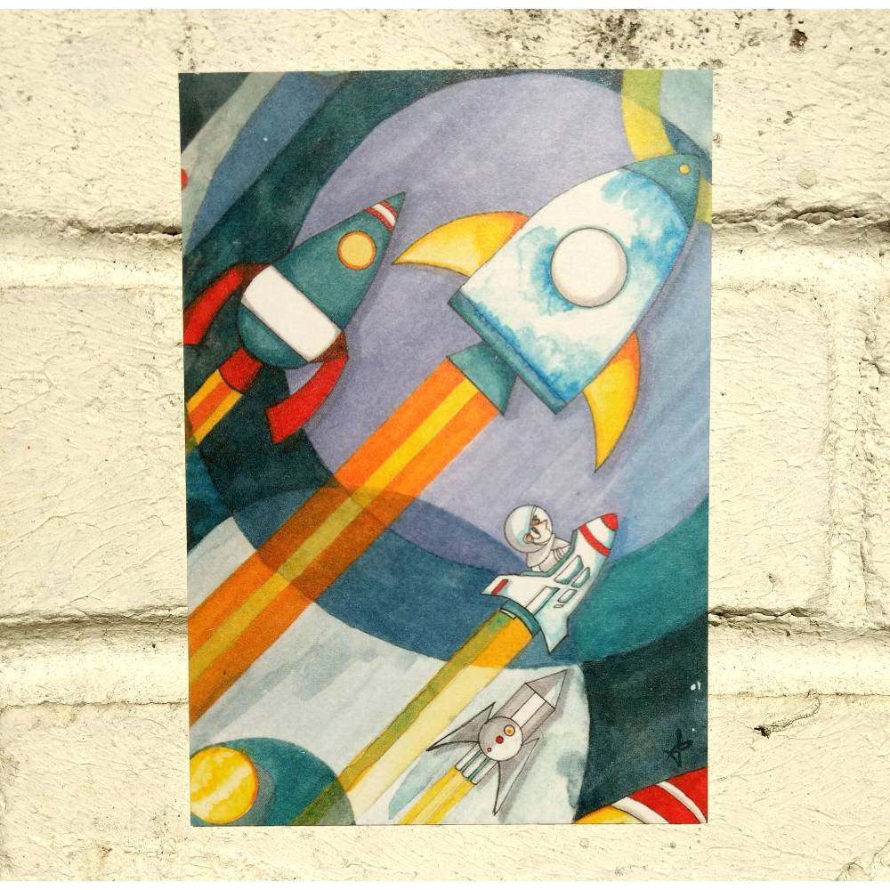 Postkarte Raketen und Astronaut Bild 3