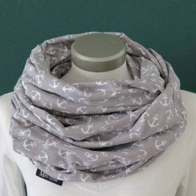 XXL Loop Stillloop Stillschal extrabreit Baumwolle Anker grau-weiß Jersey Geschenk zur Geburt