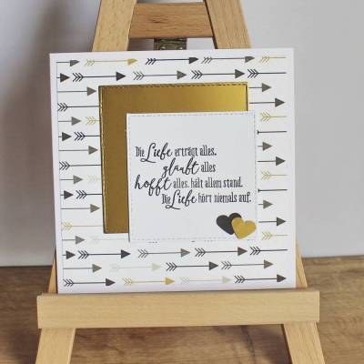 Hochzeitskarte mit Bibelspruch "Korinther" handgemachtes Unikat in Weiß & Gold von Manufaktur Karla