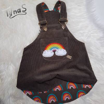 Cord Latzkleid, Latzrock anthrazit in Gr. 62/68 mit Regenbogen Stickerei