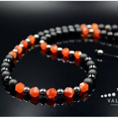 Herren Halskette aus Edelsteinen Onyx Achat Hämatit mit Knotenverschluss, Länge 51 cm