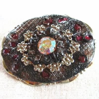 Vintage Brosche Black-Silver oval aus den 70er Jahren