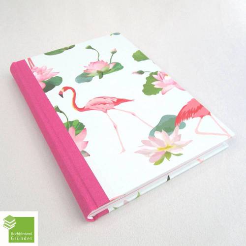 Notizbuch, pink Flamingo, DIN A5, 150 Blatt, handgefertigt