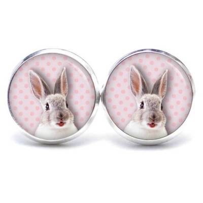 Ohrstecker weißer Hase mit Punkten rosa - Osterhase Ostern Geschenk zu Ostern - verschiedene Größen - Edelstahl - S1421
