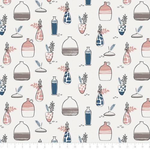 Gallery by Camelot Fabrics, Patchwork Stoff Patchworkstoff Meterware, Vasen weiß, Pastellfarben