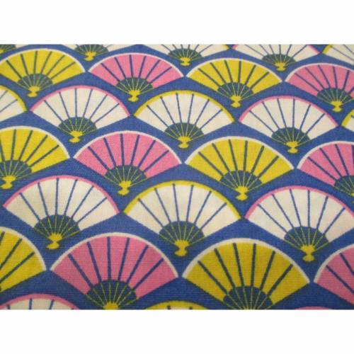 Baumwolle Baumwollstoff Popeline Fächer blau - pink - gelb (1m/8 ,-€)