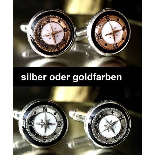 Manschettenknöpfe, maritim, versilbert, gold, silber, Anzug, Hemd, Kompass,Männer