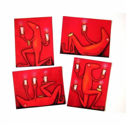 KÜHLSCHRANKADVENT - 4 Magnete in Postkartengröße, Adventkranz, Adventkalender,Kühlschrank Magnete, Weihnachtszeit, Adventszeit, Froschmagnet