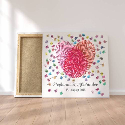 Gästebuch Hochzeit Fingerabdruck Leinwand Personalisiert Herz Brautpaar Geschenk Hochzeitsdekoration Namen 50x50 cm Keilrahmen Wedding Tree