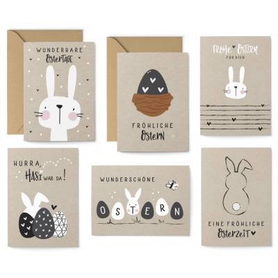 12er Postkarten Set - 8 Postkarten, 4 Klappkarten mit Umschlägen - Ostern Osterhase vintage