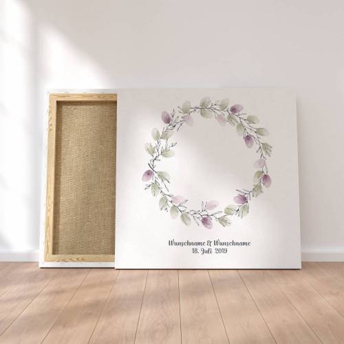 Gästebuch Hochzeit Fingerabdruck Leinwand Personalisiert Blumenkranz Brautpaar Geschenk Hochzeitsdekoration Namen 50x50 cm Keilrahmen