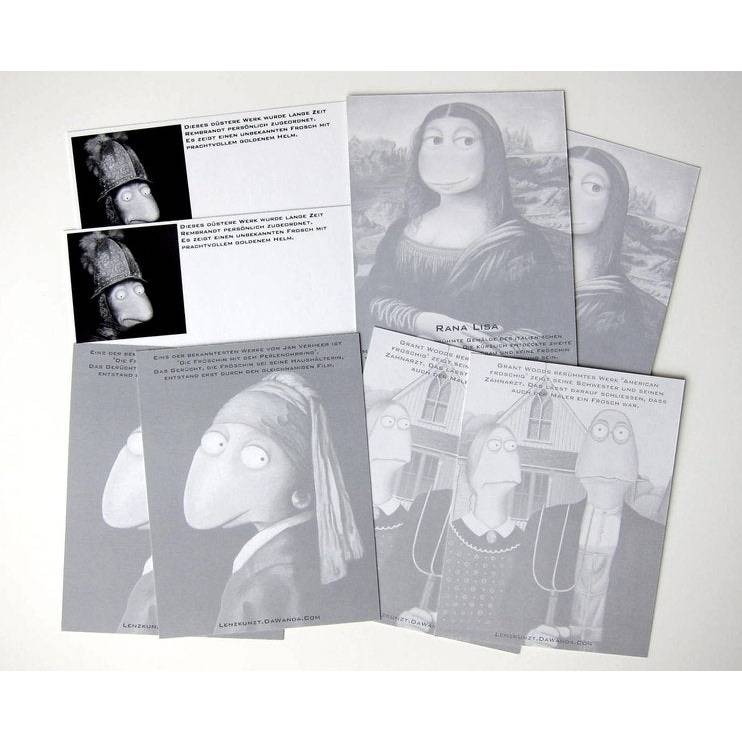 8 KUNZTPOSTKARTEN im Klassiker-Set, Mona Lisa, Goldhelm, Perlenohrring, Grant Wood, Postkarten Kunstmotive, Kunstpostkarten, Frosch Bild 2
