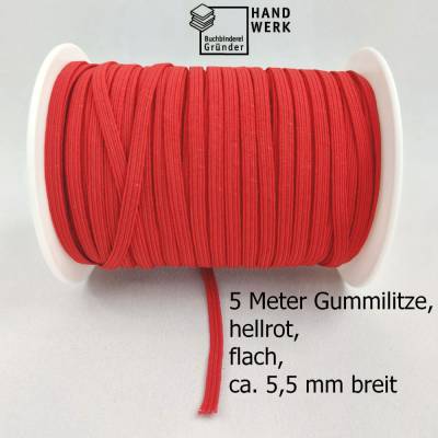5 m Gummiband, flach, hell rot, 5 mm, Elastikband, Bastelgummi
