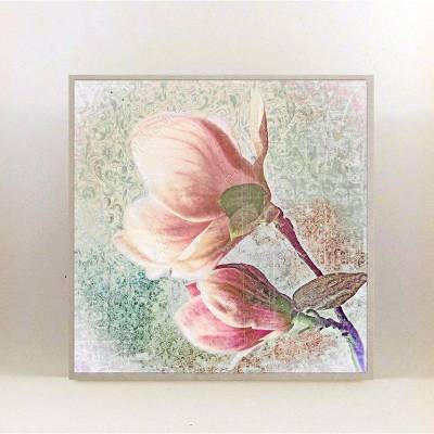 MAGNOLIA Wandbild auf Holz Leinwandbild Kunstdruck Frühlingsblumen Wanddeko Landhausstil Shabby Vintage Style kaufen