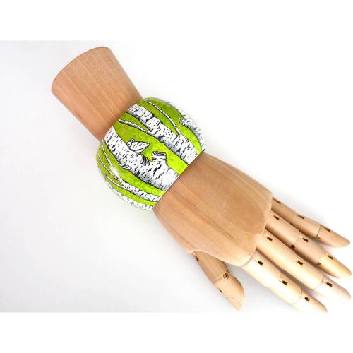 Kunzt am Handgelenk, Armreif, Birkenfrosch, Birken, Original Kunst, Armband Holz, Frosch Armreifen, Holz Armreif, handbemalter Armreif