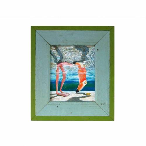 Flamingofrosch, Frosch, Froschbild, Acrylbild, Flamingo, gerahmtes Frosch Bild, Frosch unter Wasser, Froschkönig, witziges Froschbild,