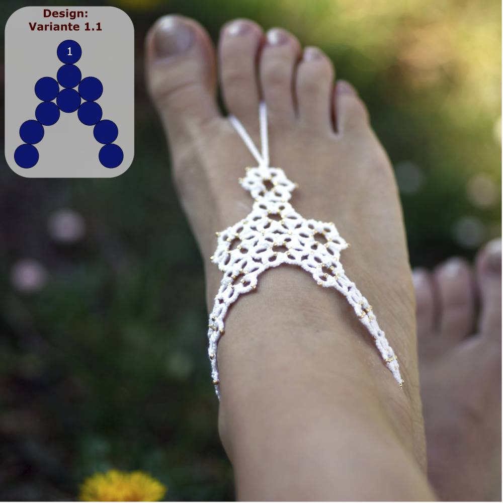 Barfuß -Sandale Margerite Baumwolle Textilschmuck INDIVIDUELLE ANFERTIGUNG größenverstellbar Bild 2