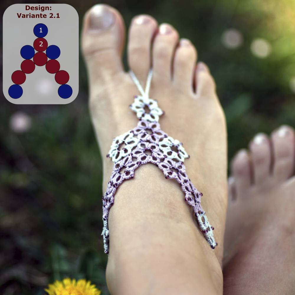 Barfuß -Sandale Margerite Baumwolle Textilschmuck INDIVIDUELLE ANFERTIGUNG größenverstellbar Bild 3
