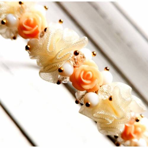 verzierter Haarreif,  Harreif, Haarschmuck,Hochzeit, Fest, Kommuniom, Blüten, Perlen,06