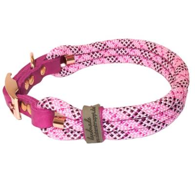 Hundehalsband verstellbar rosa bordeaux pink weiß mit Leder und Schnalle