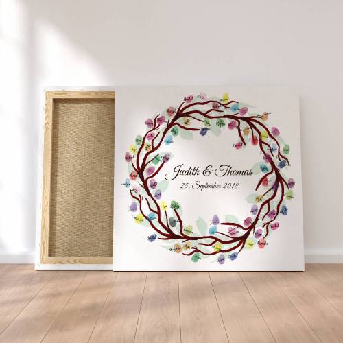 Gästebuch Hochzeit Fingerabdruck Leinwand Personalisiert Ring Brautpaar Geschenk Hochzeitsdekoration Namen 50x50 cm Hochzeitsgeschenk