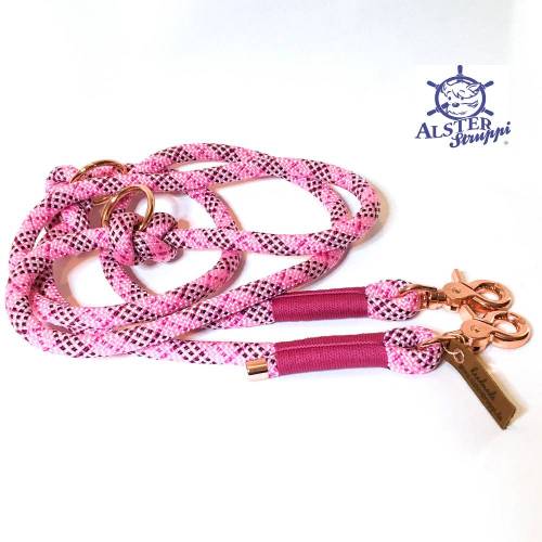 Hundeleine verstellbar rosa bordeaux pink weiß AlsterStruppi Wunschlänge