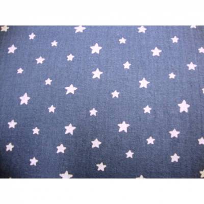 Musselin Double Gauze Baumwollstoff jeansblau mit weißen Sternen – Blusenstoff & Kleiderstoff, 100% Baumwolle