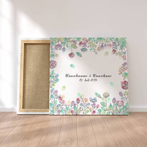Gästebuch Hochzeit Fingerabdruck Leinwand Personalisiert Blumenring Brautpaar Geschenk Hochzeitsdekoration Namen 50x50 cm Wedding Tree