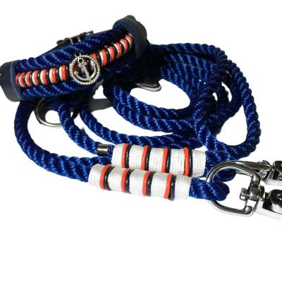 Edles maritimes Set Leine und Halsband mit Anker, für kleine Hunde, verstellbar