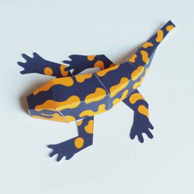 Salamander Bastelbogen, Feuersalamander Bausatz für Kinder pdf Download Ausschneidebogen Gelb und Schwarz