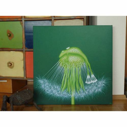LÖWENZAHNFROSCH-Leinwanddruck auf Bestellung, Löwenzahn Bild, Pusteblume, Frosch Bild, Löwenzahn, Kinderzimmer Frosch Bild, Froschkönig,
