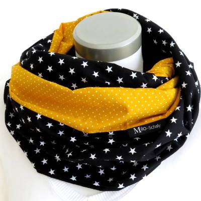 XXL Loop Stillloop Stillschal extrabreit Baumwolle Sterme Punkte gelb schwarz