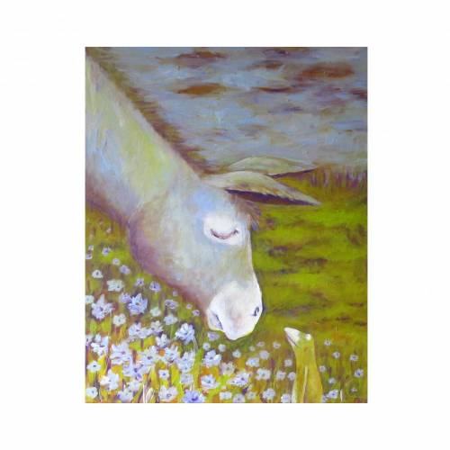 ESELFROSCH, Leinwanddruck auf Bestellung, Esel, Kinderbild,Kinderzimmerbild, Frosch Bild, witziges Bild, Fuchs Bild,Wiese, Wald
