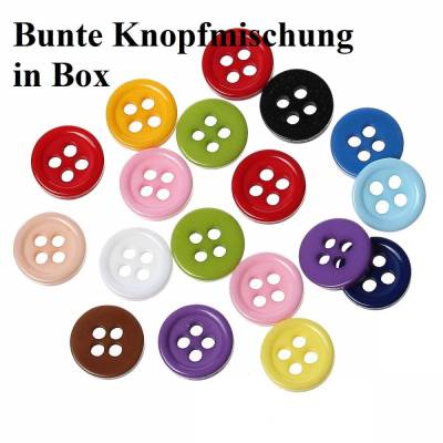  Knöpfe in Box, Knöpfe, Knopf, Harz,  bunt gemischt, 9mm