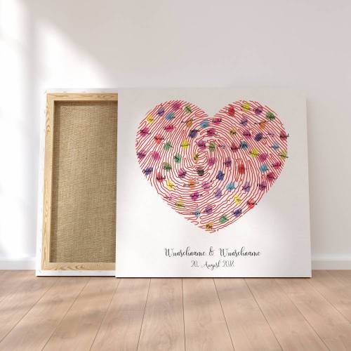 Gästebuch Hochzeit Fingerabdruck Leinwand Personalisiert Herz Brautpaar Geschenk Hochzeitsdekoration Namen 50x50 cm Keilrahmen