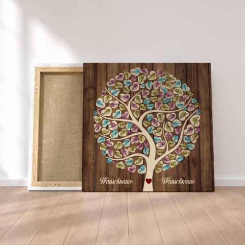 Gästebuch Hochzeit Fingerabdruck Leinwand Personalisiert Wooden Tree Geschenk Hochzeitsdekoration Namen 50x50 cm Keilrahmen Wedding Tree